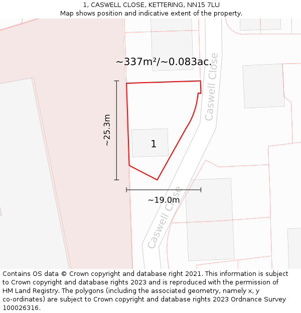 1, CASWELL CLOSE, KETTERING, NN15 7LU: Plot and title map