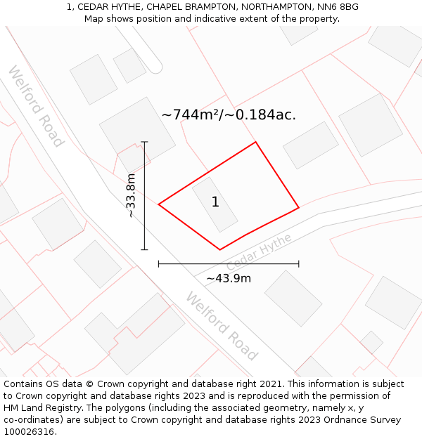 1, CEDAR HYTHE, CHAPEL BRAMPTON, NORTHAMPTON, NN6 8BG: Plot and title map
