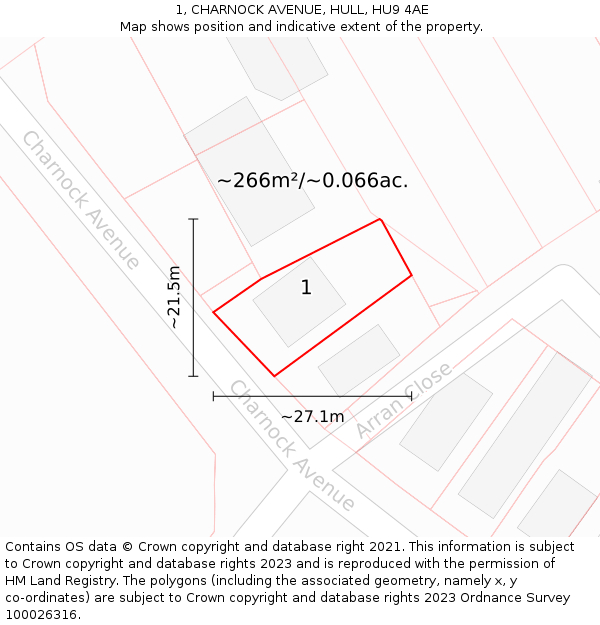 1, CHARNOCK AVENUE, HULL, HU9 4AE: Plot and title map