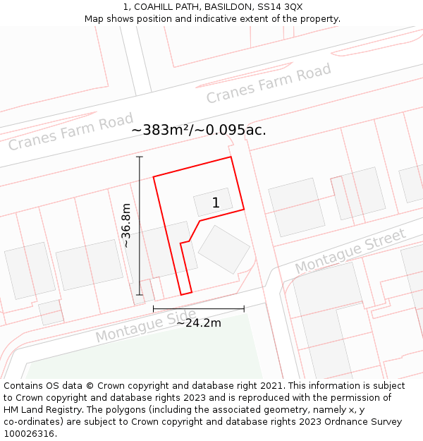 1, COAHILL PATH, BASILDON, SS14 3QX: Plot and title map