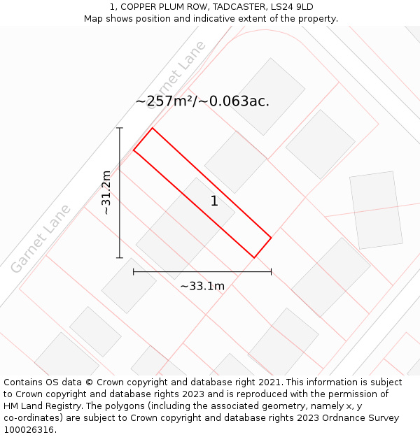 1, COPPER PLUM ROW, TADCASTER, LS24 9LD: Plot and title map