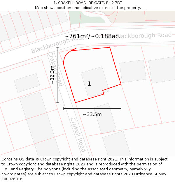 1, CRAKELL ROAD, REIGATE, RH2 7DT: Plot and title map