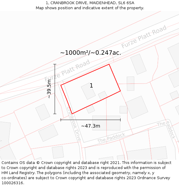 1, CRANBROOK DRIVE, MAIDENHEAD, SL6 6SA: Plot and title map