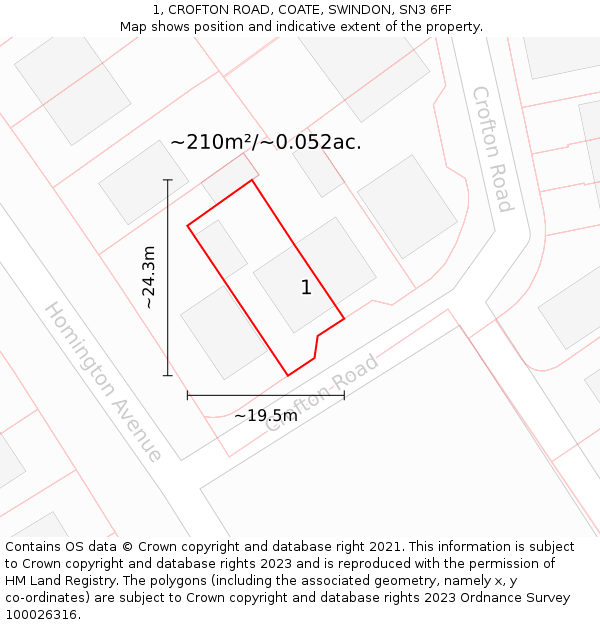 1, CROFTON ROAD, COATE, SWINDON, SN3 6FF: Plot and title map