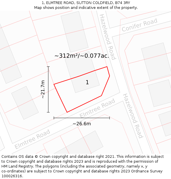 1, ELMTREE ROAD, SUTTON COLDFIELD, B74 3RY: Plot and title map