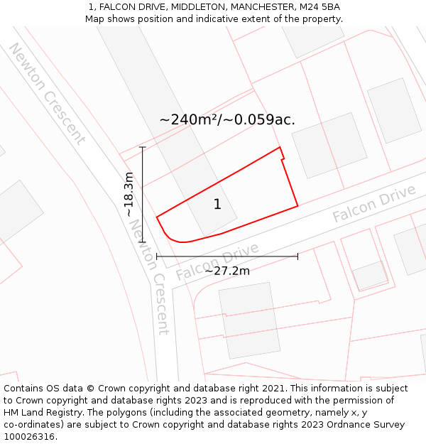 1, FALCON DRIVE, MIDDLETON, MANCHESTER, M24 5BA: Plot and title map
