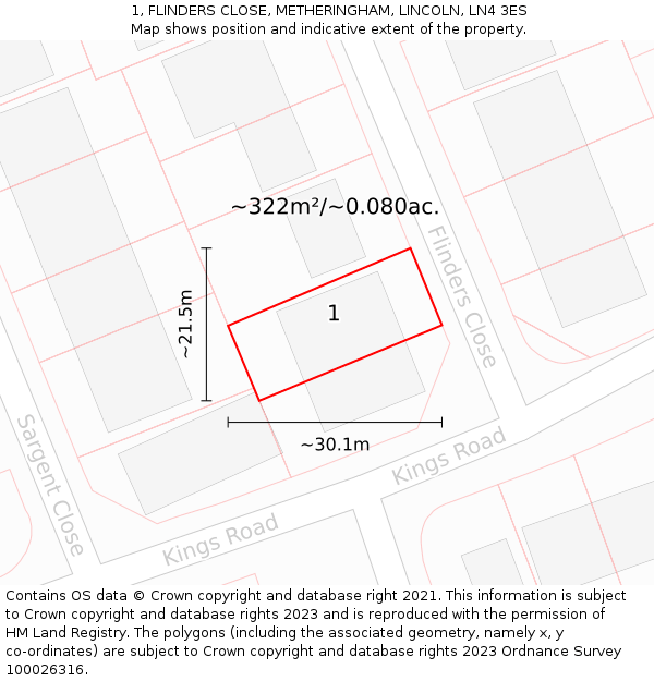 1, FLINDERS CLOSE, METHERINGHAM, LINCOLN, LN4 3ES: Plot and title map