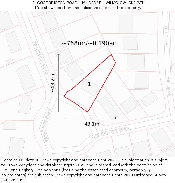 1, GOODRINGTON ROAD, HANDFORTH, WILMSLOW, SK9 3AT: Plot and title map