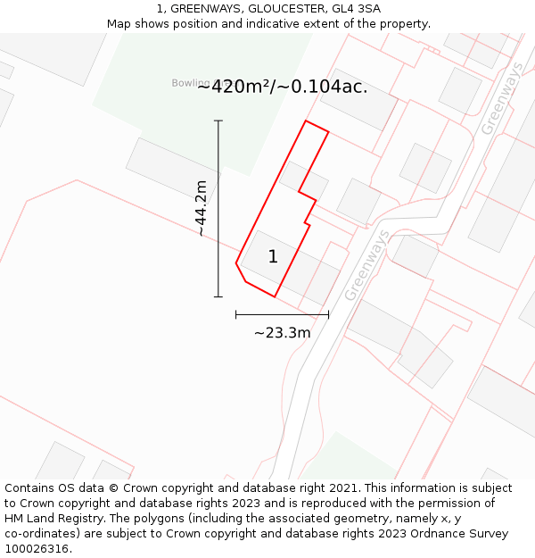 1, GREENWAYS, GLOUCESTER, GL4 3SA: Plot and title map