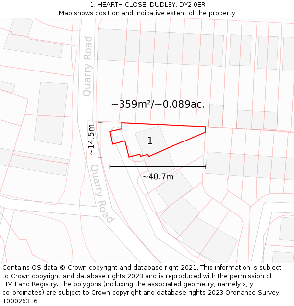 1, HEARTH CLOSE, DUDLEY, DY2 0ER: Plot and title map