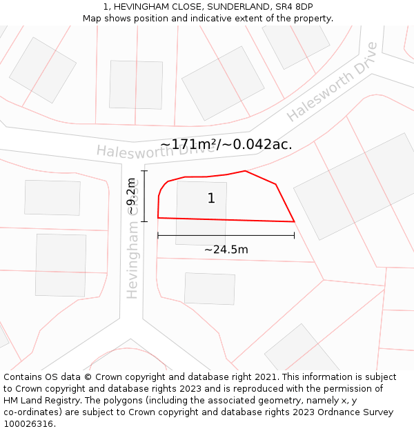 1, HEVINGHAM CLOSE, SUNDERLAND, SR4 8DP: Plot and title map