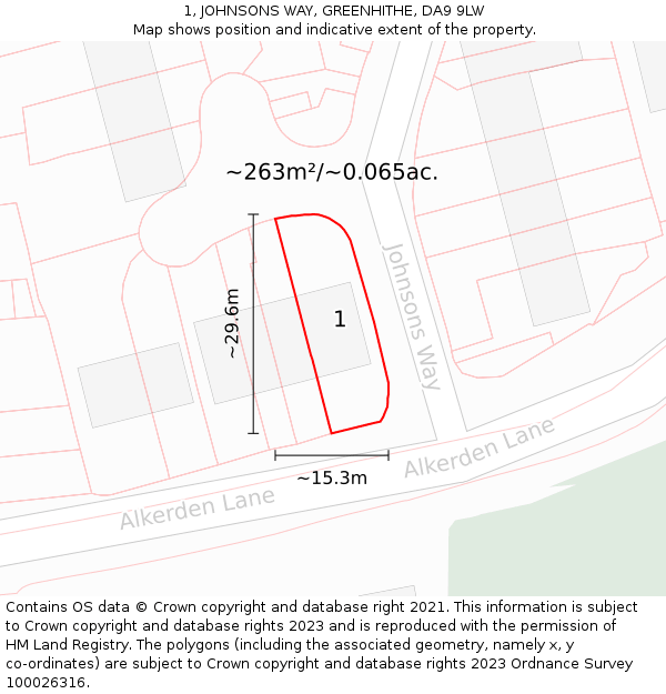 1, JOHNSONS WAY, GREENHITHE, DA9 9LW: Plot and title map