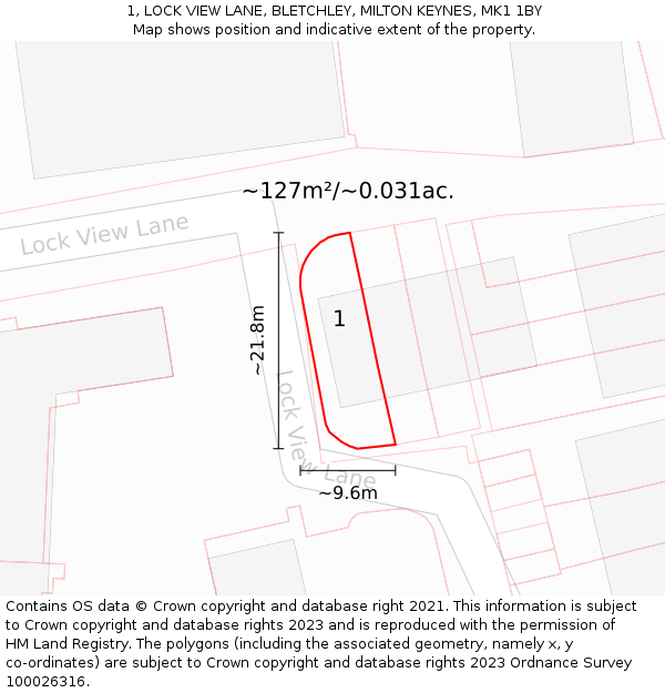 1, LOCK VIEW LANE, BLETCHLEY, MILTON KEYNES, MK1 1BY: Plot and title map