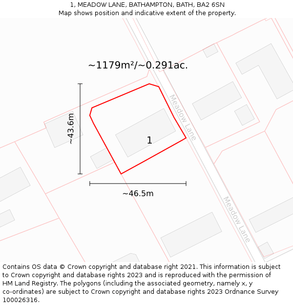1, MEADOW LANE, BATHAMPTON, BATH, BA2 6SN: Plot and title map