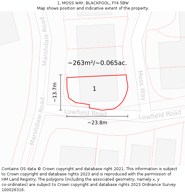 1, MOSS WAY, BLACKPOOL, FY4 5BW: Plot and title map