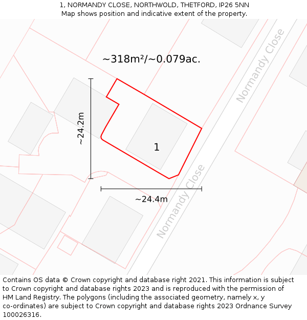 1, NORMANDY CLOSE, NORTHWOLD, THETFORD, IP26 5NN: Plot and title map