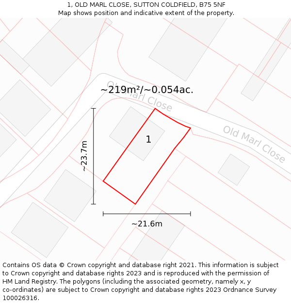 1, OLD MARL CLOSE, SUTTON COLDFIELD, B75 5NF: Plot and title map