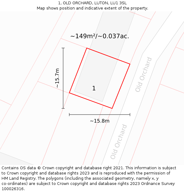 1, OLD ORCHARD, LUTON, LU1 3SL: Plot and title map