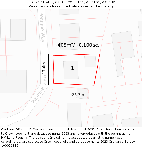 1, PENNINE VIEW, GREAT ECCLESTON, PRESTON, PR3 0UX: Plot and title map