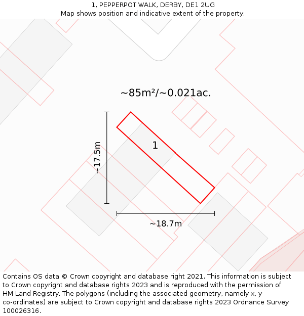 1, PEPPERPOT WALK, DERBY, DE1 2UG: Plot and title map