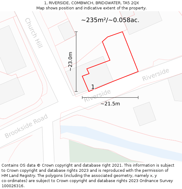 1, RIVERSIDE, COMBWICH, BRIDGWATER, TA5 2QX: Plot and title map