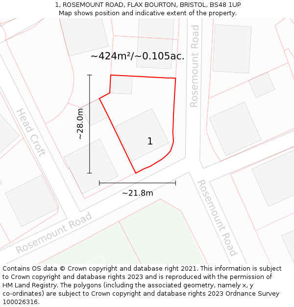 1, ROSEMOUNT ROAD, FLAX BOURTON, BRISTOL, BS48 1UP: Plot and title map