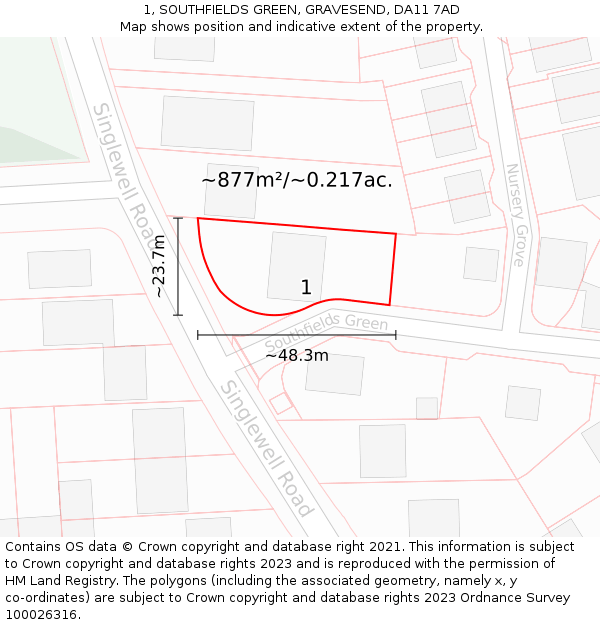 1, SOUTHFIELDS GREEN, GRAVESEND, DA11 7AD: Plot and title map