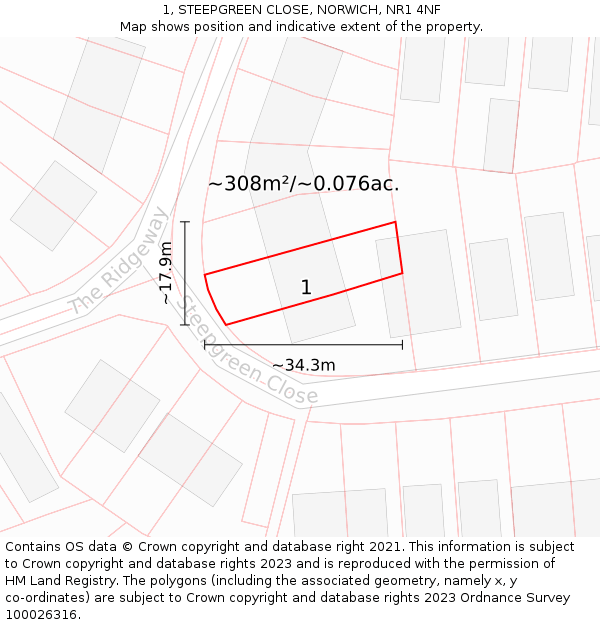 1, STEEPGREEN CLOSE, NORWICH, NR1 4NF: Plot and title map