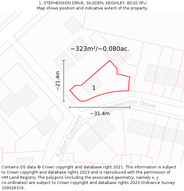 1, STEPHENSON DRIVE, SILSDEN, KEIGHLEY, BD20 0FU: Plot and title map