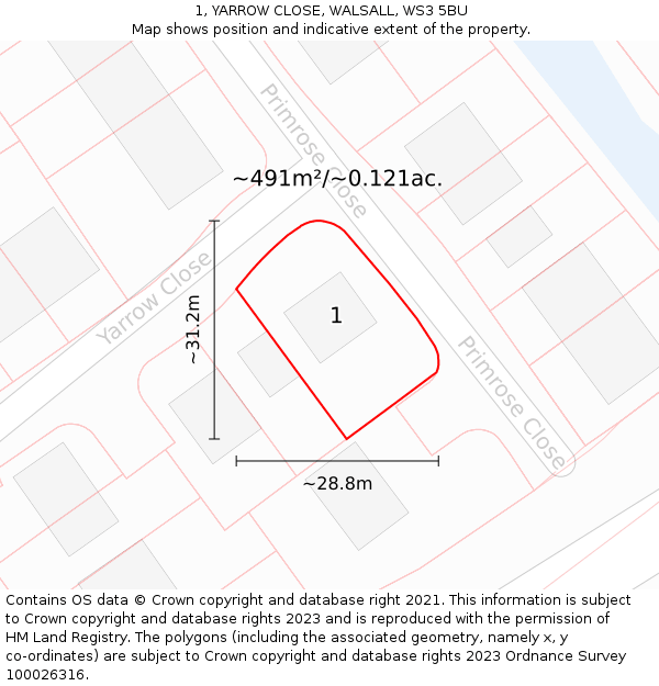 1, YARROW CLOSE, WALSALL, WS3 5BU: Plot and title map
