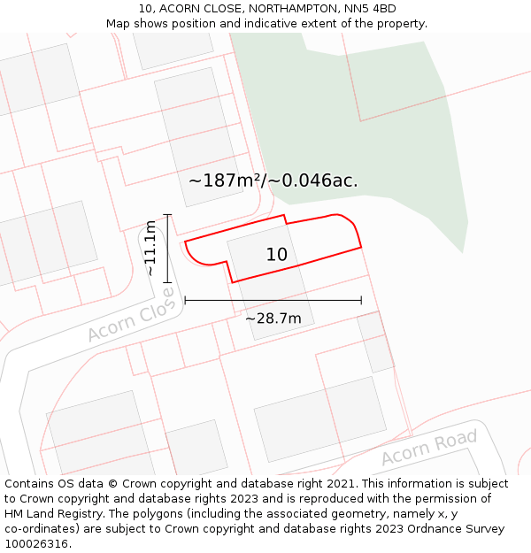 10, ACORN CLOSE, NORTHAMPTON, NN5 4BD: Plot and title map