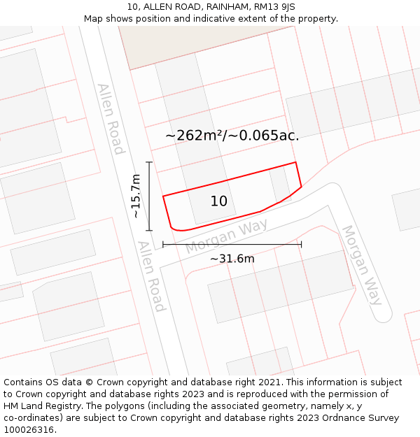 10, ALLEN ROAD, RAINHAM, RM13 9JS: Plot and title map