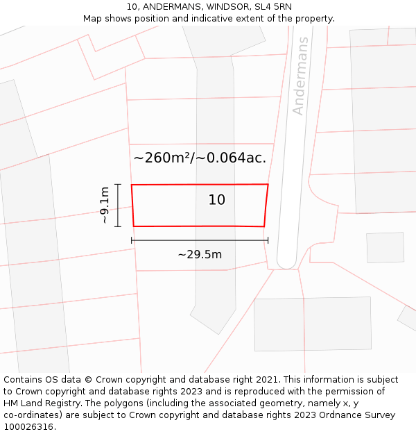 10, ANDERMANS, WINDSOR, SL4 5RN: Plot and title map