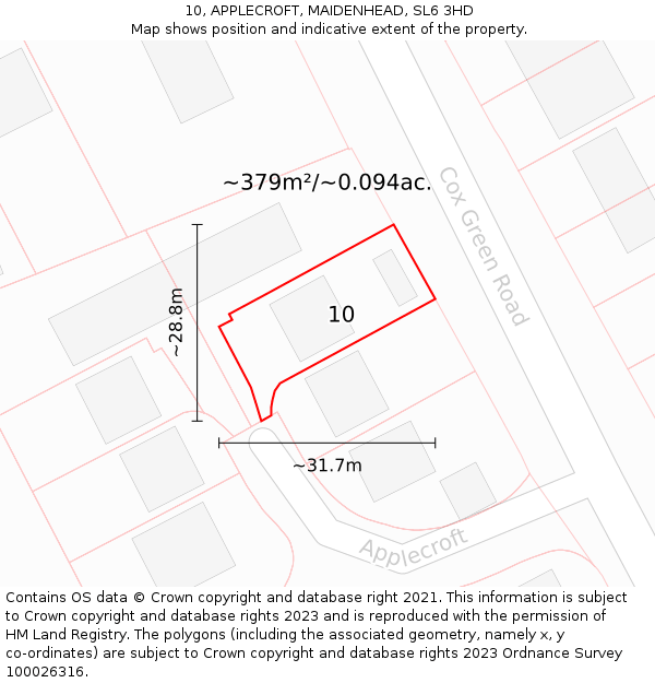 10, APPLECROFT, MAIDENHEAD, SL6 3HD: Plot and title map
