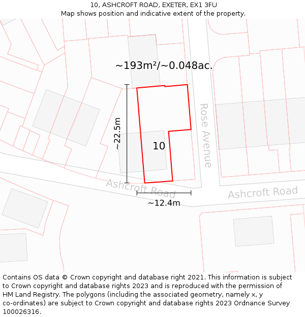 10, ASHCROFT ROAD, EXETER, EX1 3FU: Plot and title map