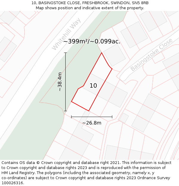 10, BASINGSTOKE CLOSE, FRESHBROOK, SWINDON, SN5 8RB: Plot and title map