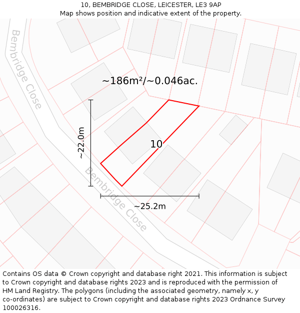 10, BEMBRIDGE CLOSE, LEICESTER, LE3 9AP: Plot and title map