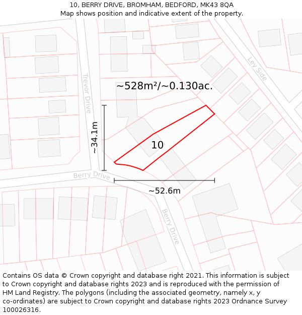 10, BERRY DRIVE, BROMHAM, BEDFORD, MK43 8QA: Plot and title map