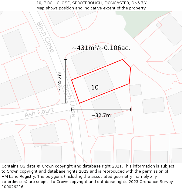 10, BIRCH CLOSE, SPROTBROUGH, DONCASTER, DN5 7JY: Plot and title map