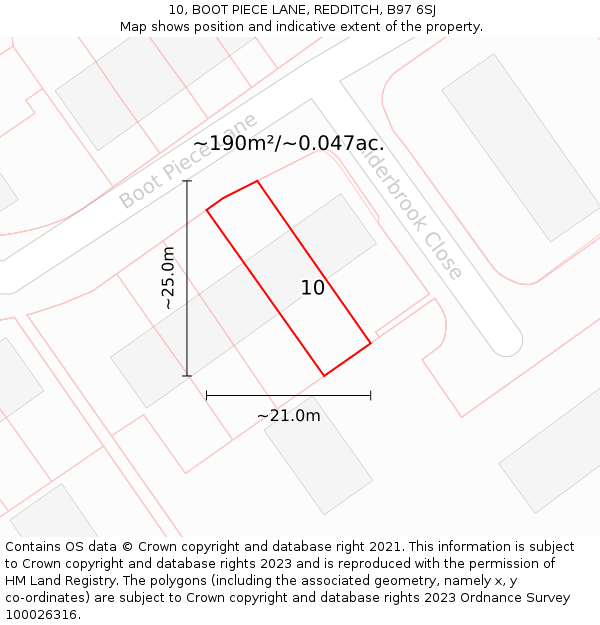 10, BOOT PIECE LANE, REDDITCH, B97 6SJ: Plot and title map