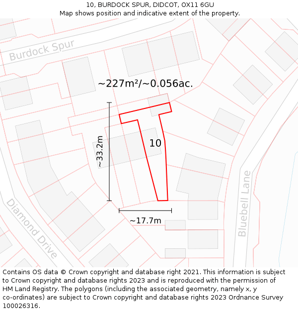 10, BURDOCK SPUR, DIDCOT, OX11 6GU: Plot and title map