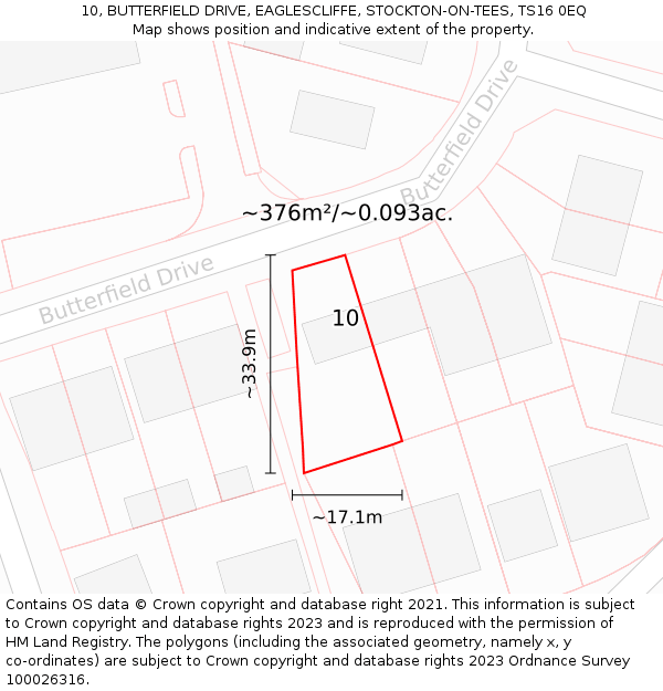 10, BUTTERFIELD DRIVE, EAGLESCLIFFE, STOCKTON-ON-TEES, TS16 0EQ: Plot and title map