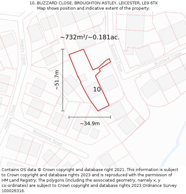 10, BUZZARD CLOSE, BROUGHTON ASTLEY, LEICESTER, LE9 6TX: Plot and title map