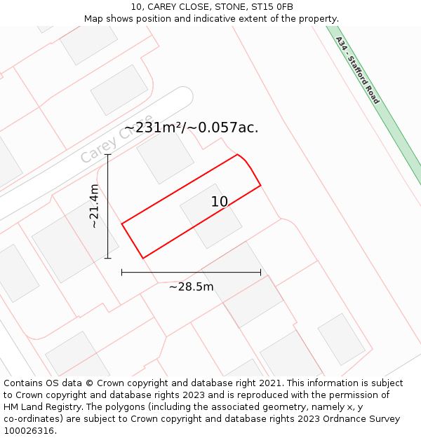 10, CAREY CLOSE, STONE, ST15 0FB: Plot and title map
