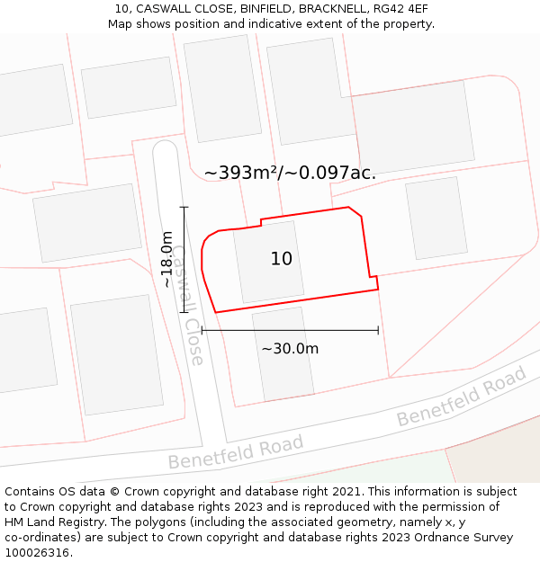 10, CASWALL CLOSE, BINFIELD, BRACKNELL, RG42 4EF: Plot and title map