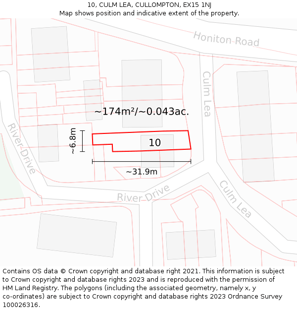 10, CULM LEA, CULLOMPTON, EX15 1NJ: Plot and title map