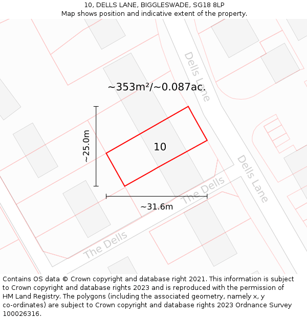 10, DELLS LANE, BIGGLESWADE, SG18 8LP: Plot and title map