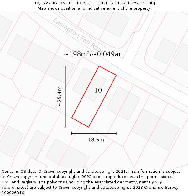 10, EASINGTON FELL ROAD, THORNTON-CLEVELEYS, FY5 3UJ: Plot and title map