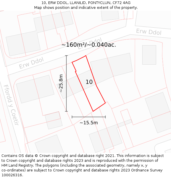 10, ERW DDOL, LLANILID, PONTYCLUN, CF72 4AG: Plot and title map