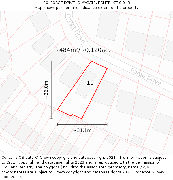 10, FORGE DRIVE, CLAYGATE, ESHER, KT10 0HR: Plot and title map
